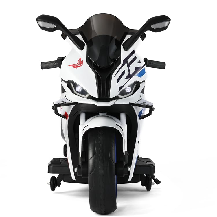 Usmile Toys black battery-powered kids' biggest bike with realistic exhaust pipes, comfortable black seat, and red rim details. www.usmile.toys